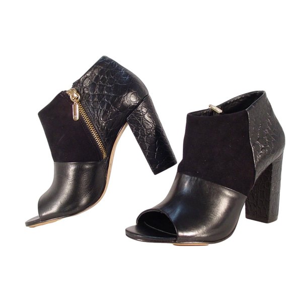 TRINA TURK Los Gatos Croc Leather/Suede Peep Toe Heeled Booties 8M - Picture 2 of 8